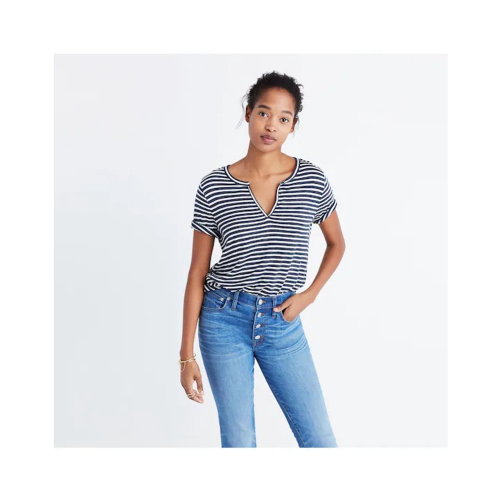 Madewell Anthem Split-Neck Tee in Adriatic Stripe Small